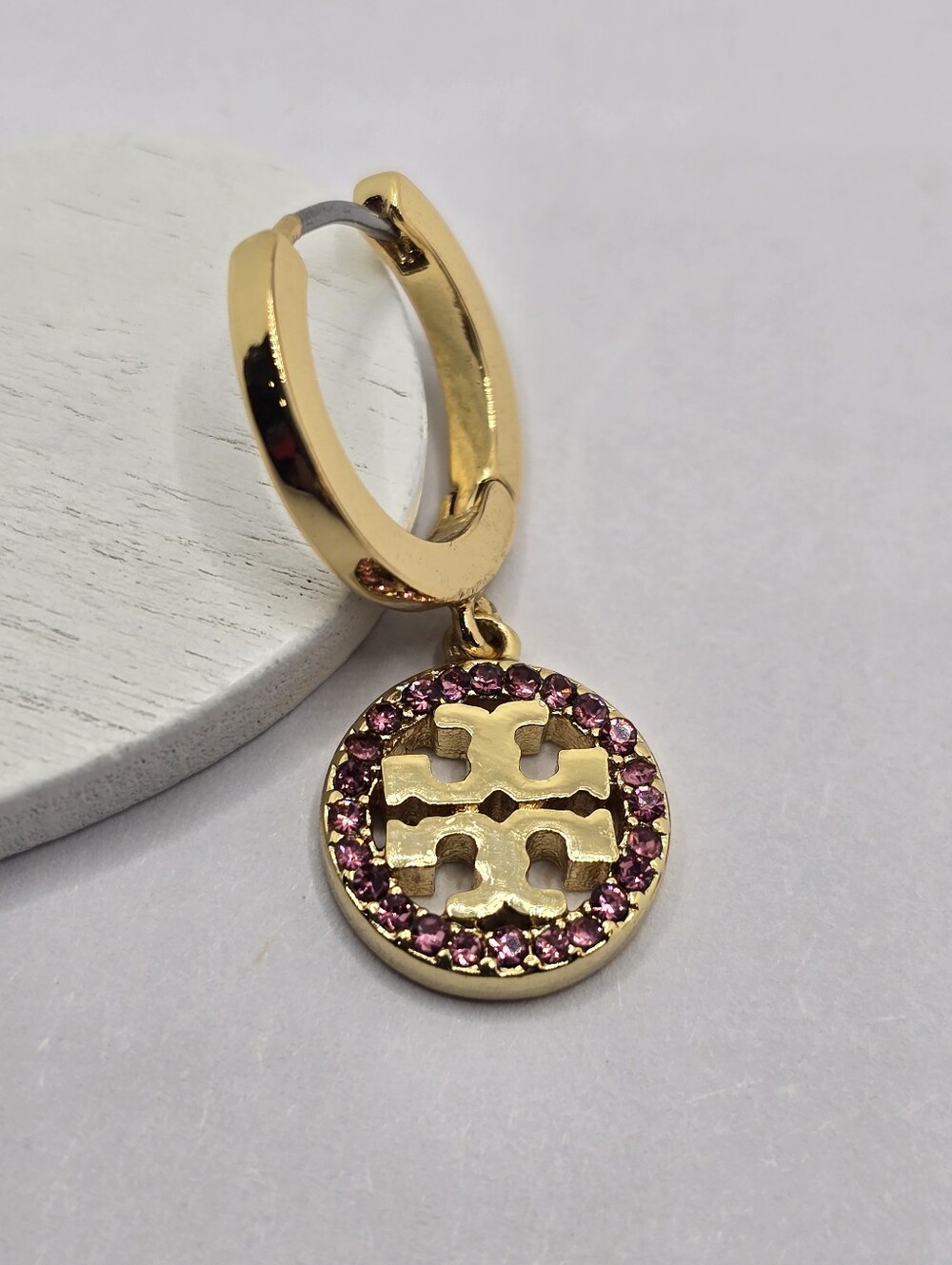 Tory Burch Single Icon Pave Hoop Earring